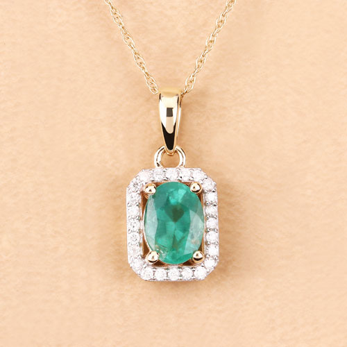 Bids.com 0.83 Carat Genuine Zambian Emerald and White Diamond 10K Yellow Gold Pendant Pendants Navajo White