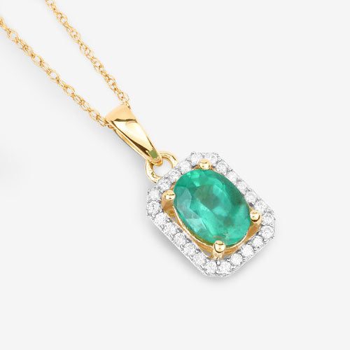 Bids.com 0.83 Carat Genuine Zambian Emerald and White Diamond 10K Yellow Gold Pendant Pendants White Smoke