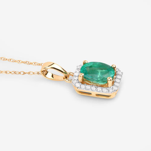 Bids.com 0.83 Carat Genuine Zambian Emerald and White Diamond 10K Yellow Gold Pendant Pendants White Smoke