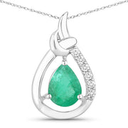 Bids.com 1.18 Carat Genuine Zambian Emerald and White Diamond 10K White Gold Pendant Pendants White Smoke Default Title