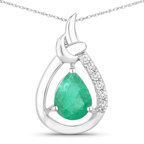 Bids.com 1.18 Carat Genuine Zambian Emerald and White Diamond 10K White Gold Pendant Pendants White Smoke Default Title