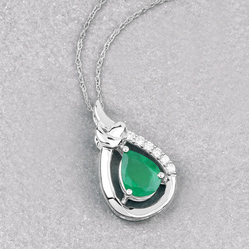 Bids.com 1.18 Carat Genuine Zambian Emerald and White Diamond 10K White Gold Pendant Pendants Gray