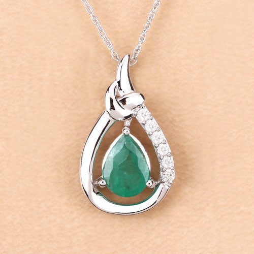 Bids.com 1.18 Carat Genuine Zambian Emerald and White Diamond 10K White Gold Pendant Pendants Navajo White