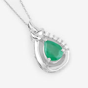 Bids.com 1.18 Carat Genuine Zambian Emerald and White Diamond 10K White Gold Pendant Pendants White Smoke