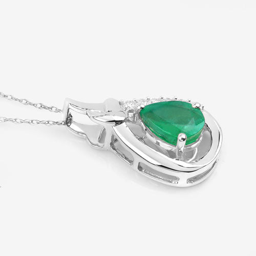 Bids.com 1.18 Carat Genuine Zambian Emerald and White Diamond 10K White Gold Pendant Pendants White Smoke