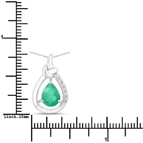 Bids.com 1.18 Carat Genuine Zambian Emerald and White Diamond 10K White Gold Pendant Pendants White Smoke
