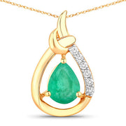 Bids.com 1.18 Carat Genuine Zambian Emerald and White Diamond 10K Yellow Gold Pendant Pendants White Smoke Default Title