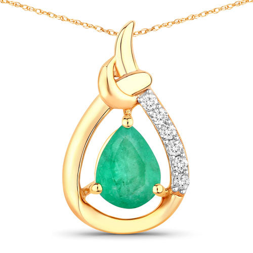 Bids.com 1.18 Carat Genuine Zambian Emerald and White Diamond 10K Yellow Gold Pendant Pendants White Smoke Default Title