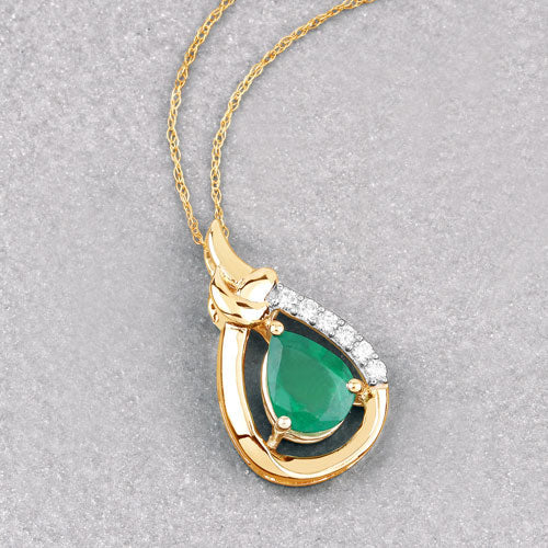 Bids.com 1.18 Carat Genuine Zambian Emerald and White Diamond 10K Yellow Gold Pendant Pendants Gray