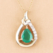 Bids.com 1.18 Carat Genuine Zambian Emerald and White Diamond 10K Yellow Gold Pendant Pendants Peach Puff