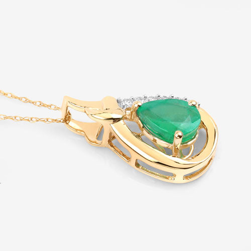 Bids.com 1.18 Carat Genuine Zambian Emerald and White Diamond 10K Yellow Gold Pendant Pendants White Smoke