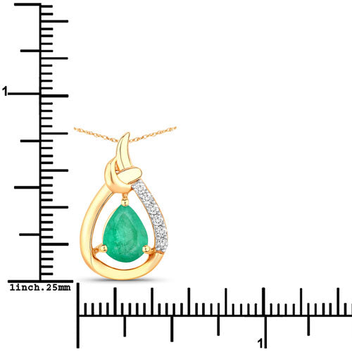 Bids.com 1.18 Carat Genuine Zambian Emerald and White Diamond 10K Yellow Gold Pendant Pendants White Smoke
