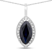 Bids.com 2.29 Carat Genuine Blue Sapphire and White Diamond 10K White Gold Pendant Pendants White Smoke Default Title