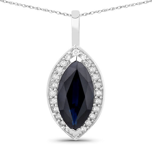Bids.com 2.29 Carat Genuine Blue Sapphire and White Diamond 10K White Gold Pendant Pendants White Smoke Default Title