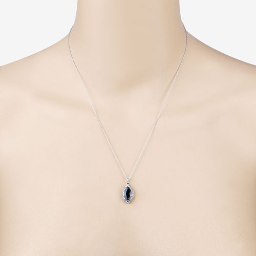Bids.com 2.29 Carat Genuine Blue Sapphire and White Diamond 10K White Gold Pendant Pendants Light Gray