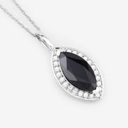 Bids.com 2.29 Carat Genuine Blue Sapphire and White Diamond 10K White Gold Pendant Pendants White Smoke