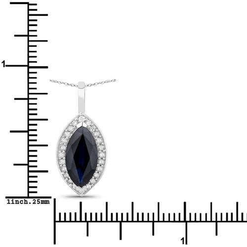 Bids.com 2.29 Carat Genuine Blue Sapphire and White Diamond 10K White Gold Pendant Pendants White Smoke