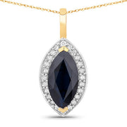Bids.com 2.29 Carat Genuine Blue Sapphire and White Diamond 10K Yellow Gold Pendant Pendants White Smoke Default Title