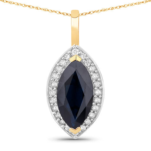Bids.com 2.29 Carat Genuine Blue Sapphire and White Diamond 10K Yellow Gold Pendant Pendants White Smoke Default Title
