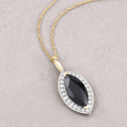 Bids.com 2.29 Carat Genuine Blue Sapphire and White Diamond 10K Yellow Gold Pendant Pendants Light Gray