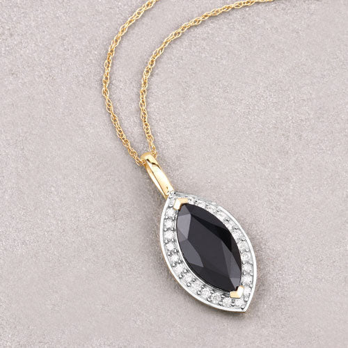 Bids.com 2.29 Carat Genuine Blue Sapphire and White Diamond 10K Yellow Gold Pendant Pendants Light Gray