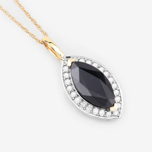 Bids.com 2.29 Carat Genuine Blue Sapphire and White Diamond 10K Yellow Gold Pendant Pendants White Smoke
