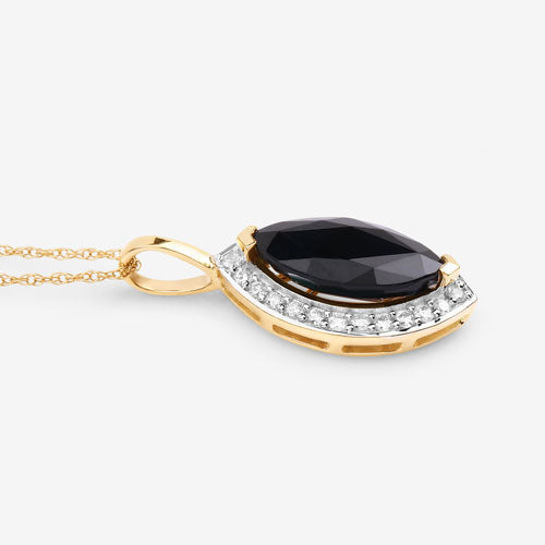 Bids.com 2.29 Carat Genuine Blue Sapphire and White Diamond 10K Yellow Gold Pendant Pendants White Smoke