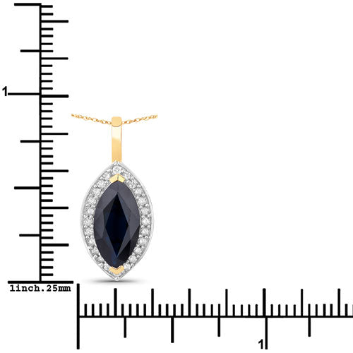 Bids.com 2.29 Carat Genuine Blue Sapphire and White Diamond 10K Yellow Gold Pendant Pendants White Smoke