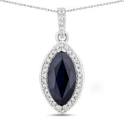 Bids.com 2.27 Carat Genuine Blue Sapphire and White Diamond 10K White Gold Pendant Pendants White Smoke Default Title