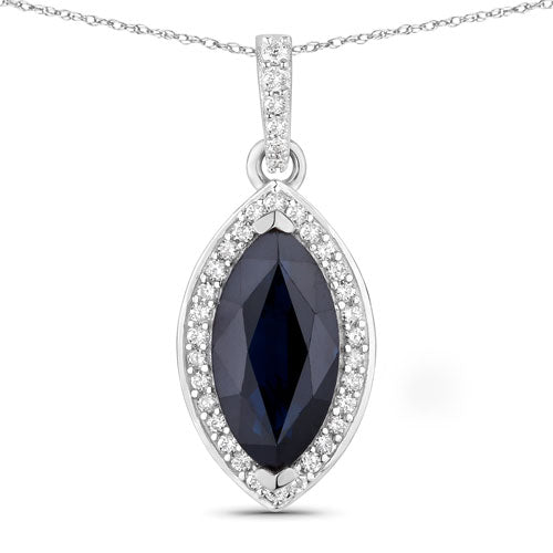Bids.com 2.27 Carat Genuine Blue Sapphire and White Diamond 10K White Gold Pendant Pendants White Smoke Default Title