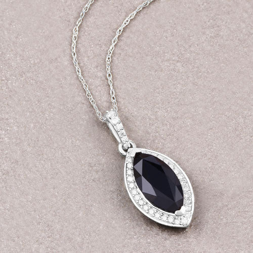Bids.com 2.27 Carat Genuine Blue Sapphire and White Diamond 10K White Gold Pendant Pendants Gray