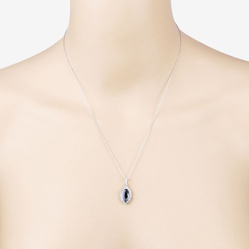Bids.com 2.27 Carat Genuine Blue Sapphire and White Diamond 10K White Gold Pendant Pendants Antique White