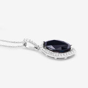 Bids.com 2.27 Carat Genuine Blue Sapphire and White Diamond 10K White Gold Pendant Pendants White Smoke