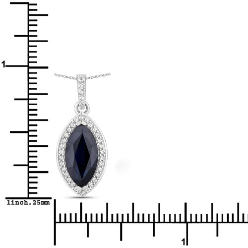 Bids.com 2.27 Carat Genuine Blue Sapphire and White Diamond 10K White Gold Pendant Pendants White Smoke