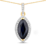 Bids.com 2.27 Carat Genuine Blue Sapphire and White Diamond 10K Yellow Gold Pendant Pendants White Smoke Default Title