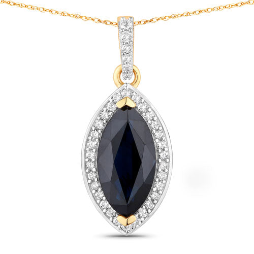 Bids.com 2.27 Carat Genuine Blue Sapphire and White Diamond 10K Yellow Gold Pendant Pendants White Smoke Default Title