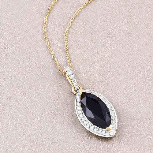 Bids.com 2.27 Carat Genuine Blue Sapphire and White Diamond 10K Yellow Gold Pendant Pendants Light Gray