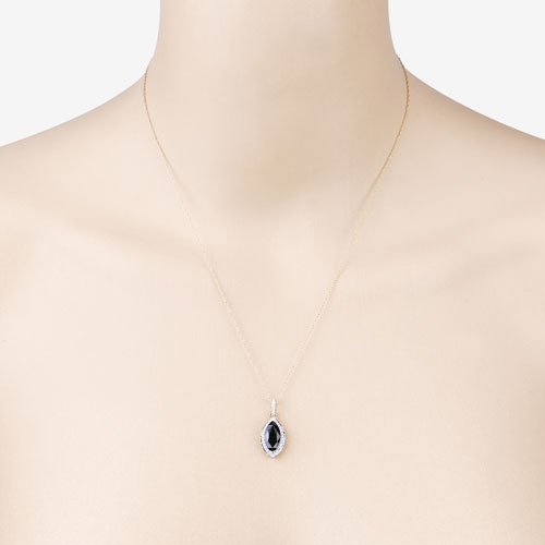 Bids.com 2.27 Carat Genuine Blue Sapphire and White Diamond 10K Yellow Gold Pendant Pendants Antique White
