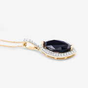 Bids.com 2.27 Carat Genuine Blue Sapphire and White Diamond 10K Yellow Gold Pendant Pendants White Smoke