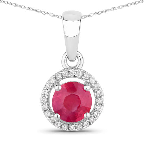 Bids.com 0.62 Carat Genuine Ruby and White Diamond 14K White Gold Pendant Pendants White Smoke Default Title