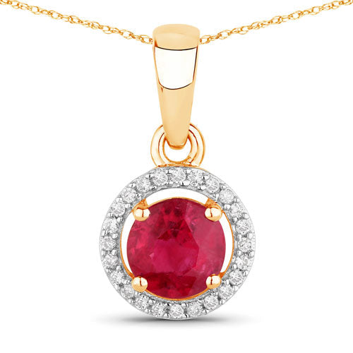 Bids.com 0.62 Carat Genuine Ruby and White Diamond 14K Yellow Gold Pendant Pendants White Smoke Default Title