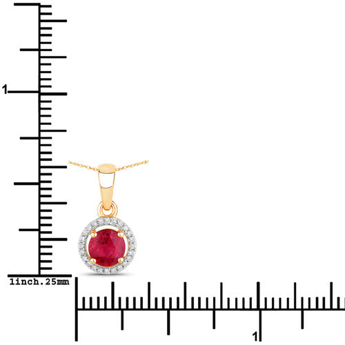 Bids.com 0.62 Carat Genuine Ruby and White Diamond 14K Yellow Gold Pendant Pendants White Smoke