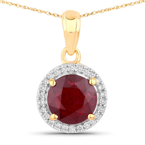 Bids.com 1.49 Carat Genuine Ruby and White Diamond 14K Yellow Gold Pendant Pendants White Smoke Default Title