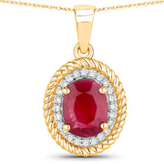 Bids.com 1.55 Carat Genuine Ruby and White Diamond 14K Yellow Gold Pendant Pendants White Smoke Default Title