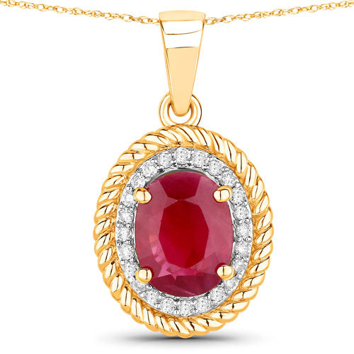 Bids.com 1.55 Carat Genuine Ruby and White Diamond 14K Yellow Gold Pendant Pendants White Smoke Default Title