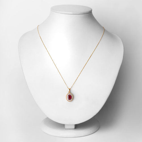 Bids.com 1.55 Carat Genuine Ruby and White Diamond 14K Yellow Gold Pendant Pendants Lavender