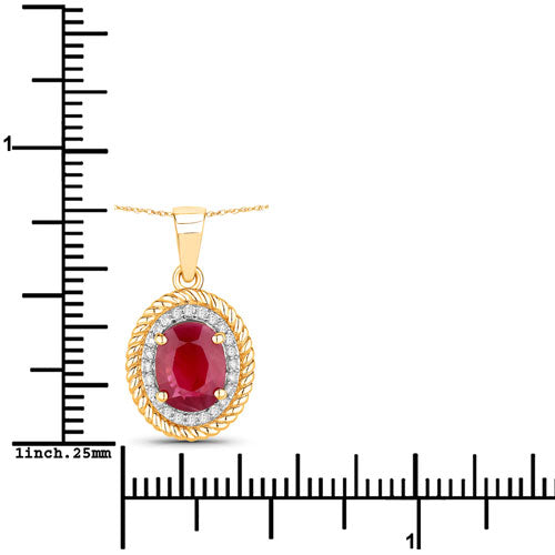 Bids.com 1.55 Carat Genuine Ruby and White Diamond 14K Yellow Gold Pendant Pendants White Smoke