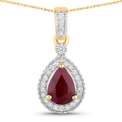 Bids.com 1.01 Carat Genuine Ruby and White Diamond 14K Yellow Gold Pendant Pendants White Smoke Default Title