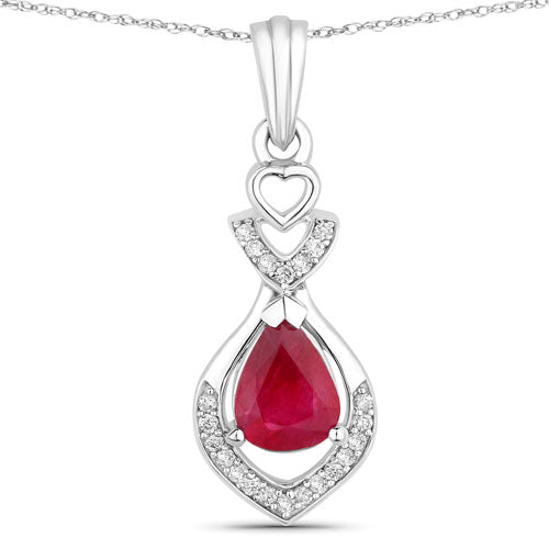Bids.com 0.86 Carat Genuine Ruby and White Diamond 14K White Gold Pendant Pendants White Smoke Default Title