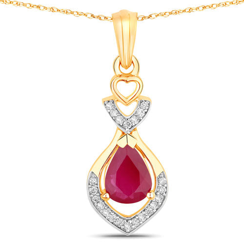 Bids.com 0.86 Carat Genuine Ruby and White Diamond 14K Yellow Gold Pendant Pendants White Smoke Default Title